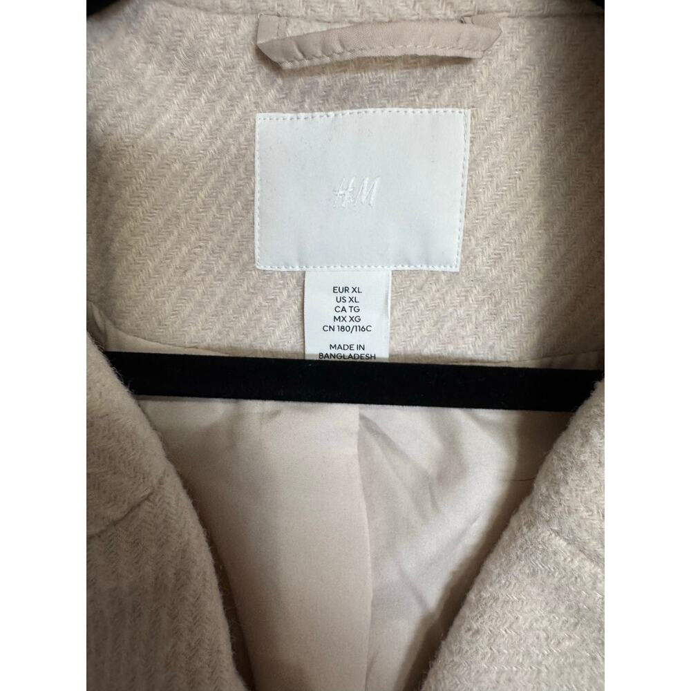 H&M Belted Trench Coat Wool Blend Coat Regular Fit Beige Size XL - Picture 10 of 13